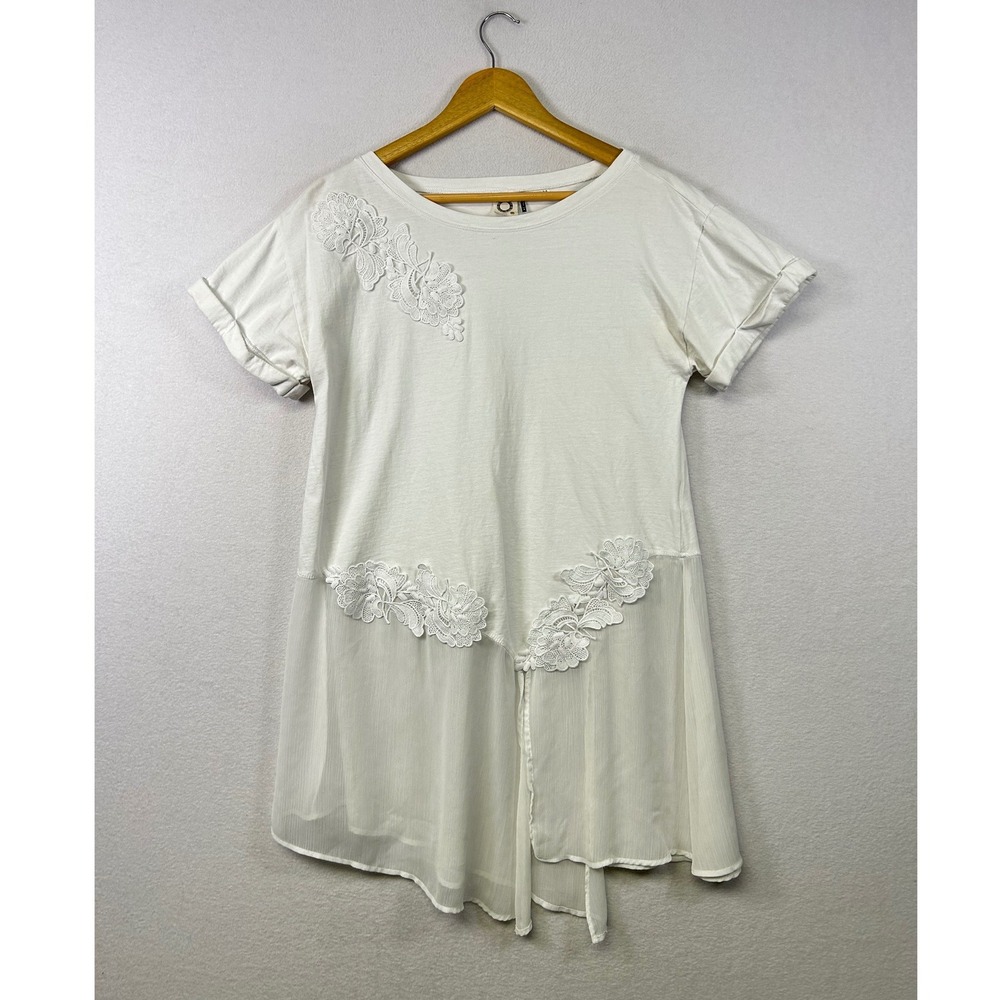 Akemi + Kin White Lace Trimmed Sheer Overlay‎ Tunic Dress Size M